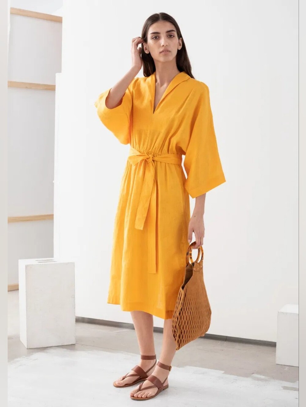 NWOT & Other Stories Capsule Collection Belted Linen Caftan Yellow Orange Size 2